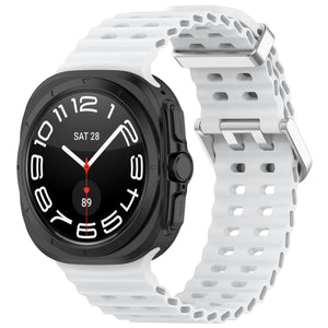 Silicone Ocean Strap, white, on a watch, 3/4 front view