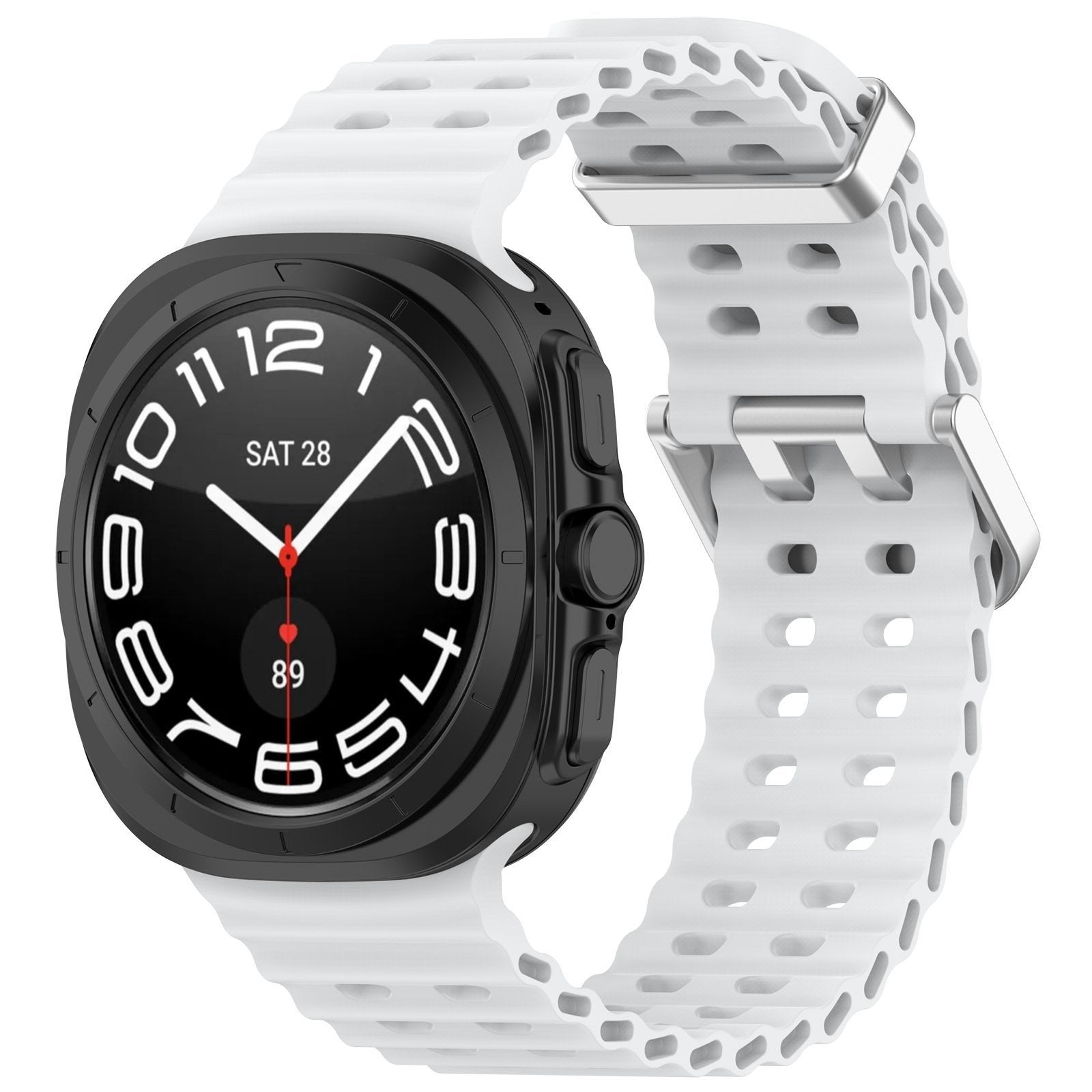 Silicone Ocean Strap, white, on a watch, 3/4 front view