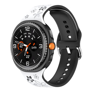 Samsung Galaxy Watch 8 Classic Flower Silicone Strap (White/Black)