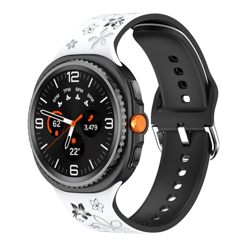 Samsung Galaxy Watch 8 Classic Flower Silicone Strap (White/Black)