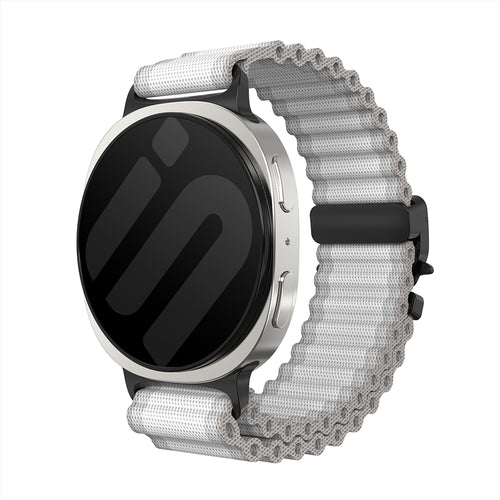 Samsung Galaxy Watch 9 - 44mm Outdoor Nylon Strap with P-Buckle (White with Black)