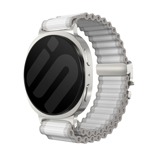 Samsung Galaxy Watch 8 - 44mm Outdoor Nylon Strap with P-Buckle (White with Silver)