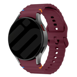 Wave Silicone Strap, wine red, on a watch, 3/4 front view