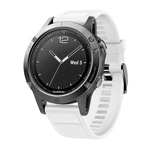 Silicone Strap, white, on a watch, 3/4 front view