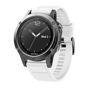 Silicone Strap, white, on a watch, 3/4 front view
