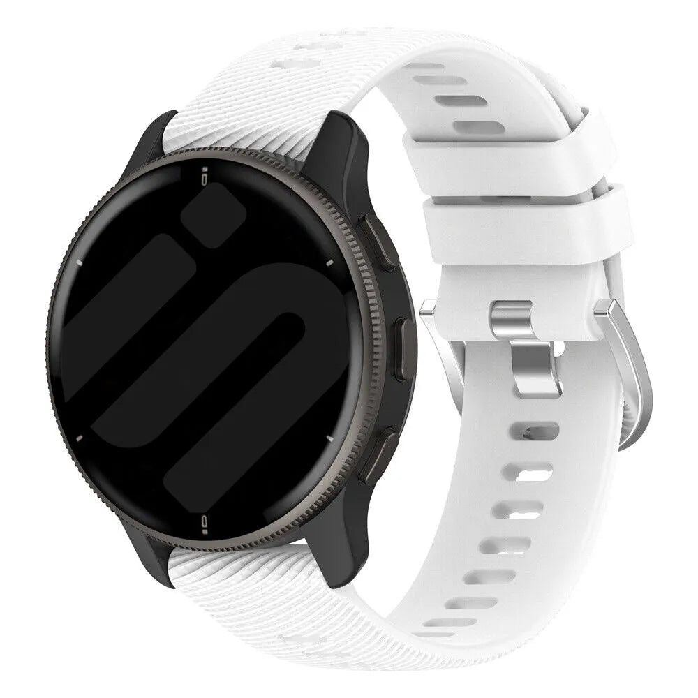 Silicone Strap, white, on a watch, 3/4 front view