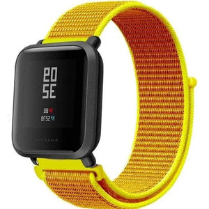 Nylon Strap, light yellow, on a watch, 3/4 front view