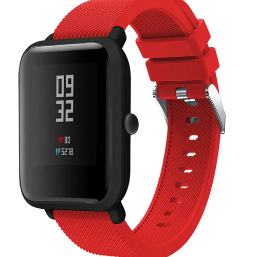 Twill Silicone Strap, red, on a watch, 3/4 front view