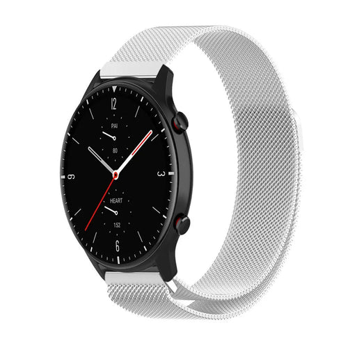 Milanese Strap, silver, on a watch, 3/4 front view