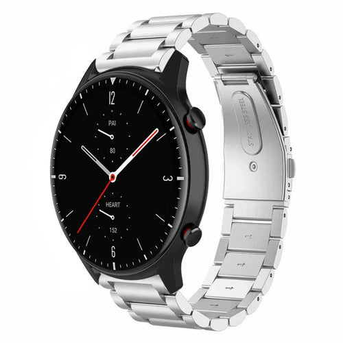 Steel Strap, silver, on a watch, 3/4 front view