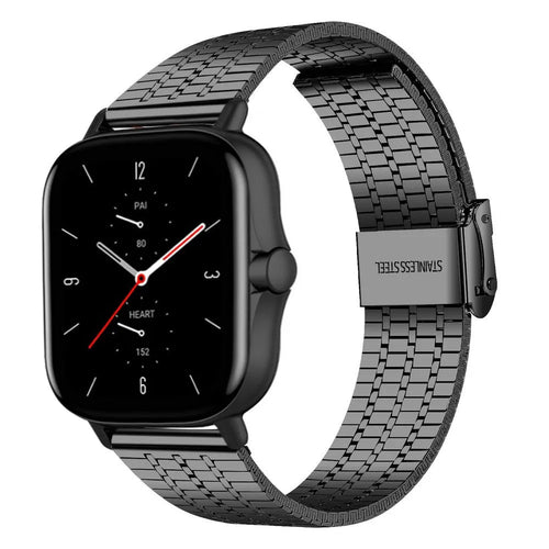 Fine Steel Strap, black, on a watch, 3/4 front view