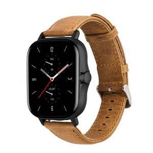 Leather Strap, brown, on a watch, 3/4 front view