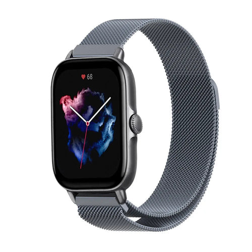 Milanese Strap, space grey, on a watch, 3/4 front view