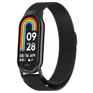Milanese Strap, black, on a watch, 3/4 front view