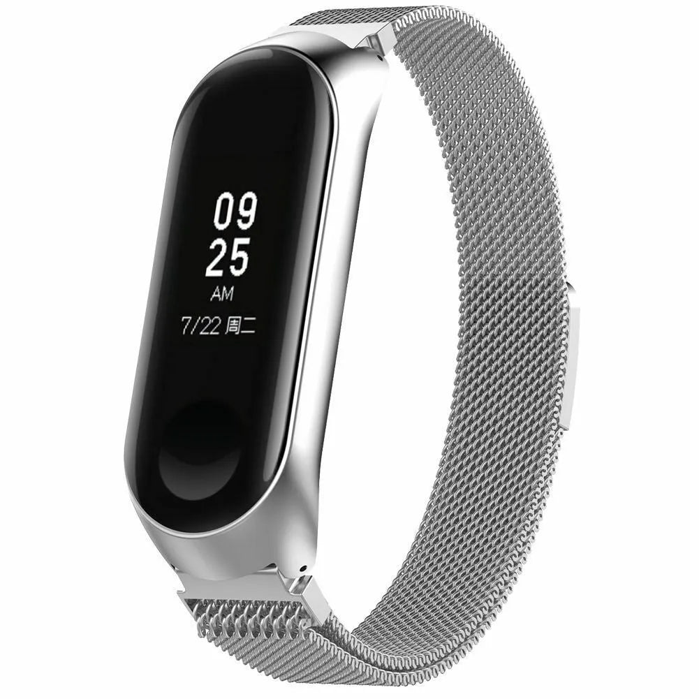 Milanese Strap, silver, on a watch, 3/4 front view
