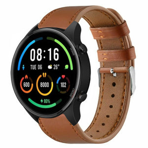 Modern Leather Strap, brown, on a watch, 3/4 front view