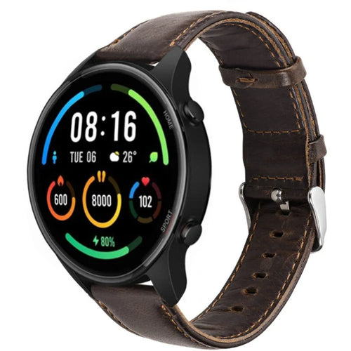 Leather Strap, dark brown, on a watch, 3/4 front view
