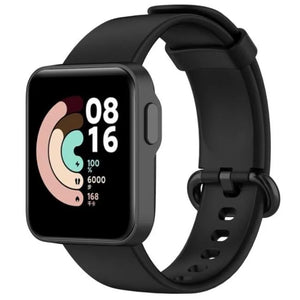 Silicone Strap, black, on a watch, 3/4 front view