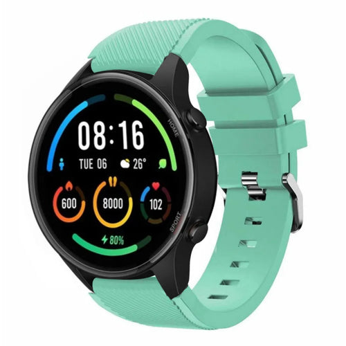Twill Silicone Strap, aqua, on a watch, 3/4 front view