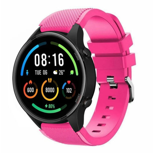 Twill Silicone Strap, bright pink, on a watch, 3/4 front view