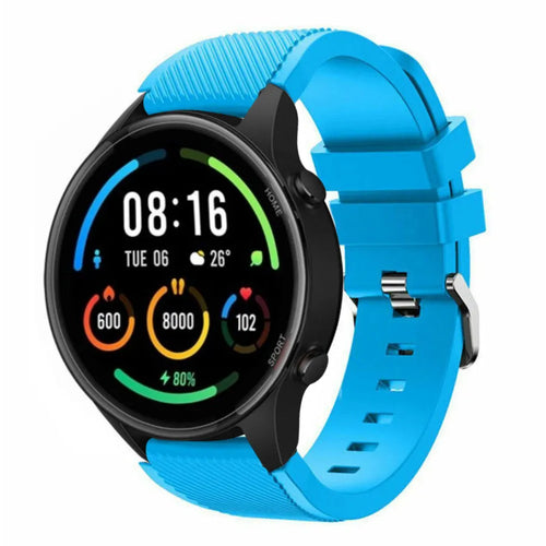 Twill Silicone Strap, light blue, on a watch, 3/4 front view