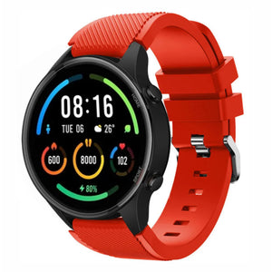 Twill Silicone Strap, red, on a watch, 3/4 front view