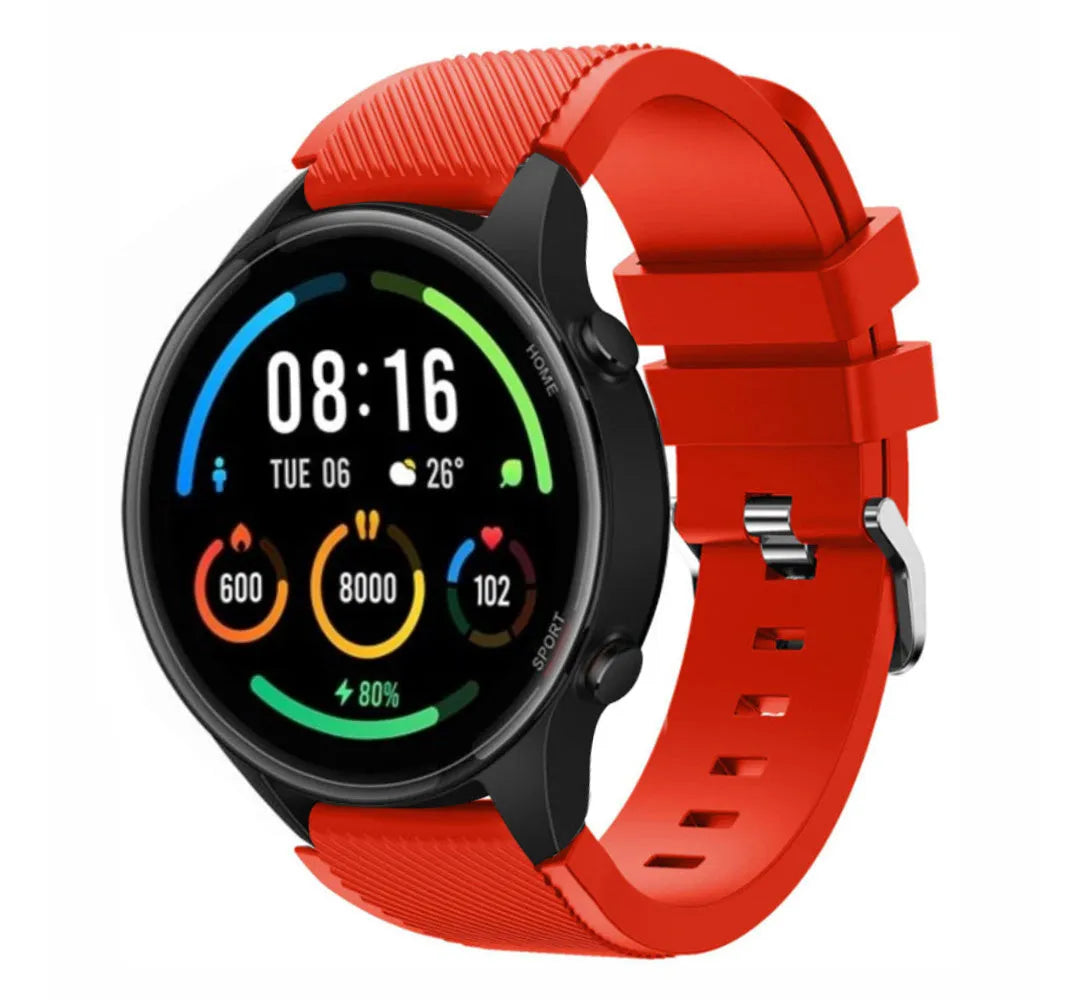 Twill Silicone Strap, red, on a watch, 3/4 front view