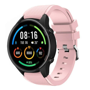 Twill Silicone Strap, pink, on a watch, 3/4 front view
