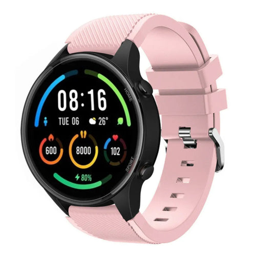 Twill Silicone Strap, pink, on a watch, 3/4 front view