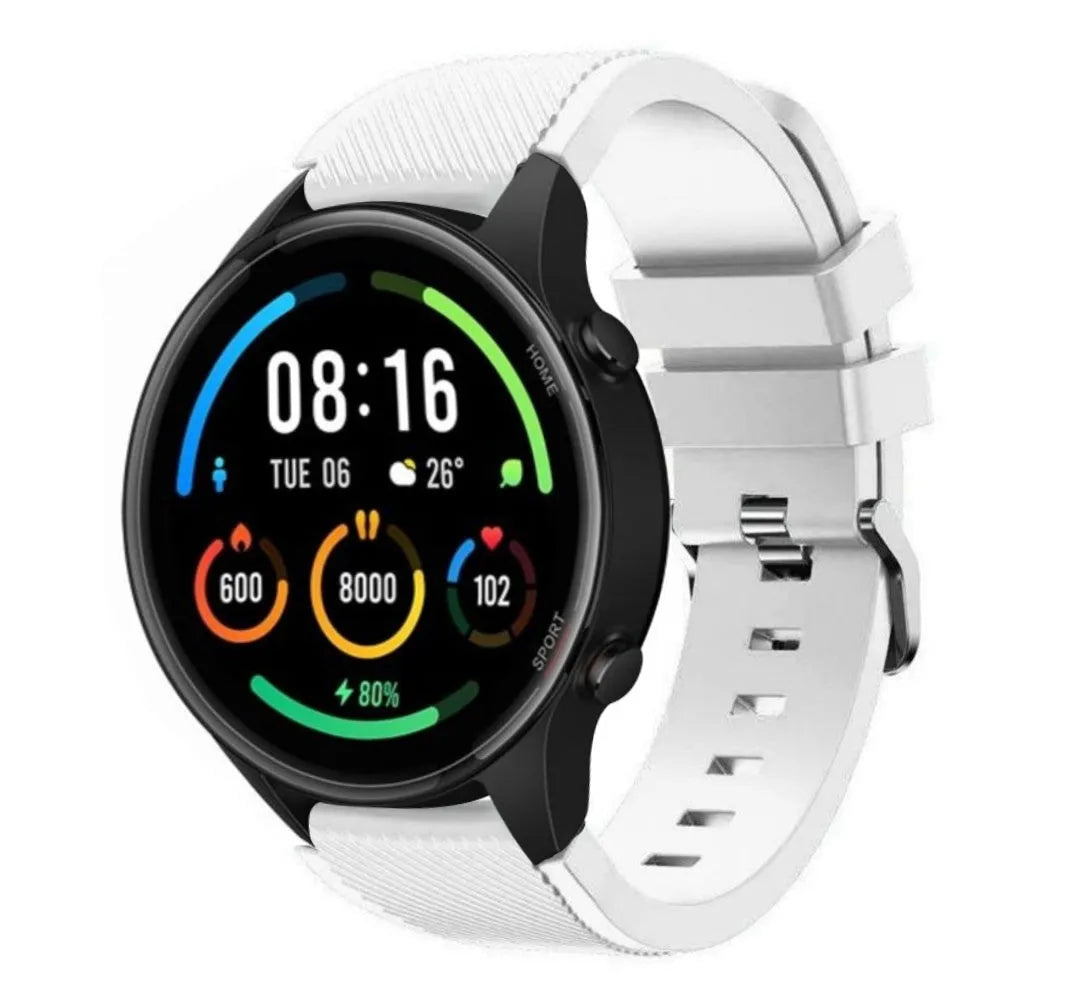 Twill Silicone Strap, white, on a watch, 3/4 front view