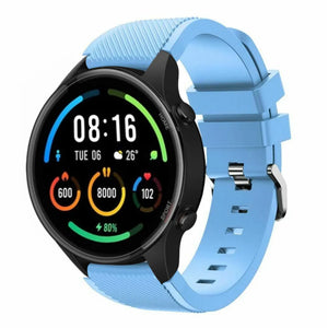 Twill Silicone Strap, sand blue, on a watch, 3/4 front view
