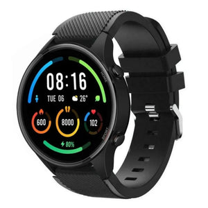 Twill Silicone Strap, black, on a watch, 3/4 front view