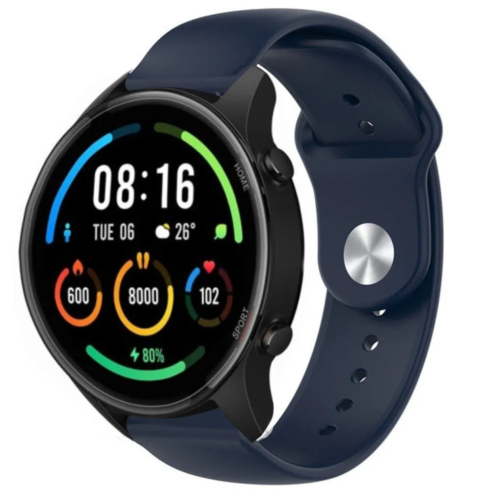 Silicone Sport Strap, dark blue, on a watch, 3/4 front view