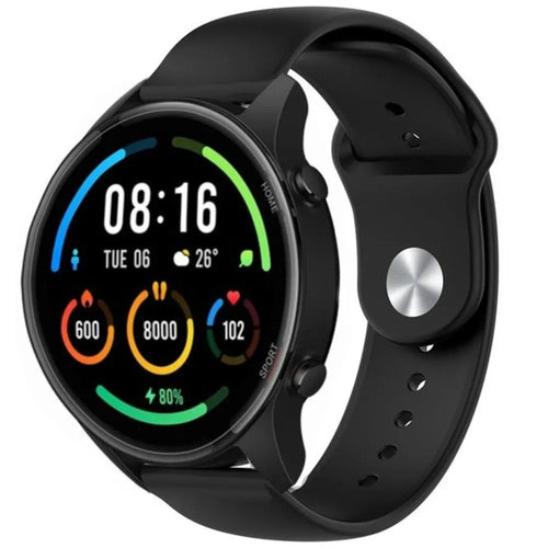 Silicone Sport Strap, black, on a watch, 3/4 front view