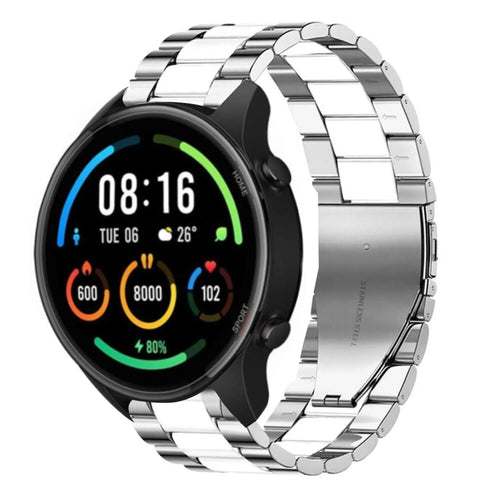 Steel Strap, silver/white, on a watch, 3/4 front view