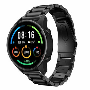 Steel Strap, black, on a watch, 3/4 front view