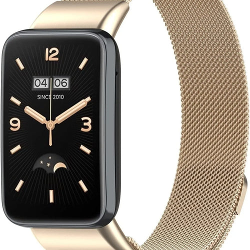 Milanese Strap, champagne, on a watch, 3/4 front view