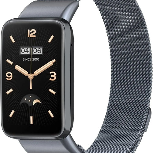 Milanese Strap, space grey, on a watch, 3/4 front view