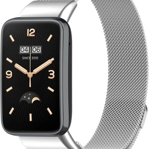 Milanese Strap, silver, on a watch, 3/4 front view
