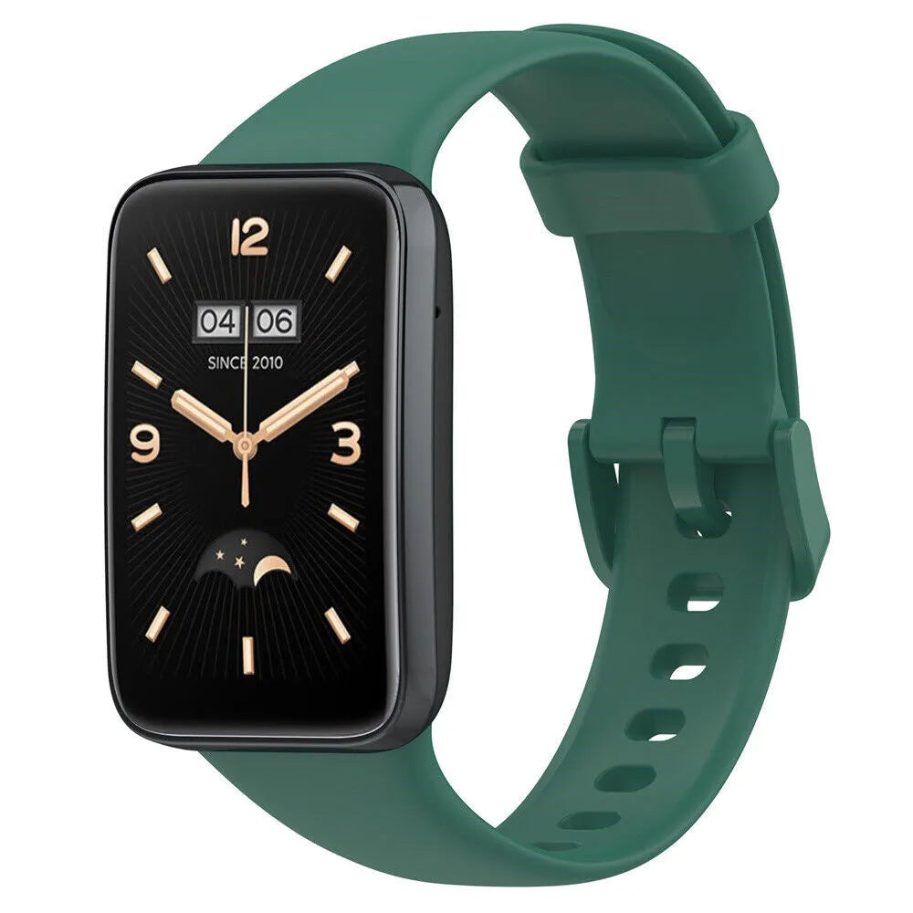 Silicone Strap, dark green, on a watch, 3/4 front view