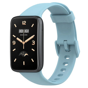 Silicone Strap, light blue, on a watch, 3/4 front view