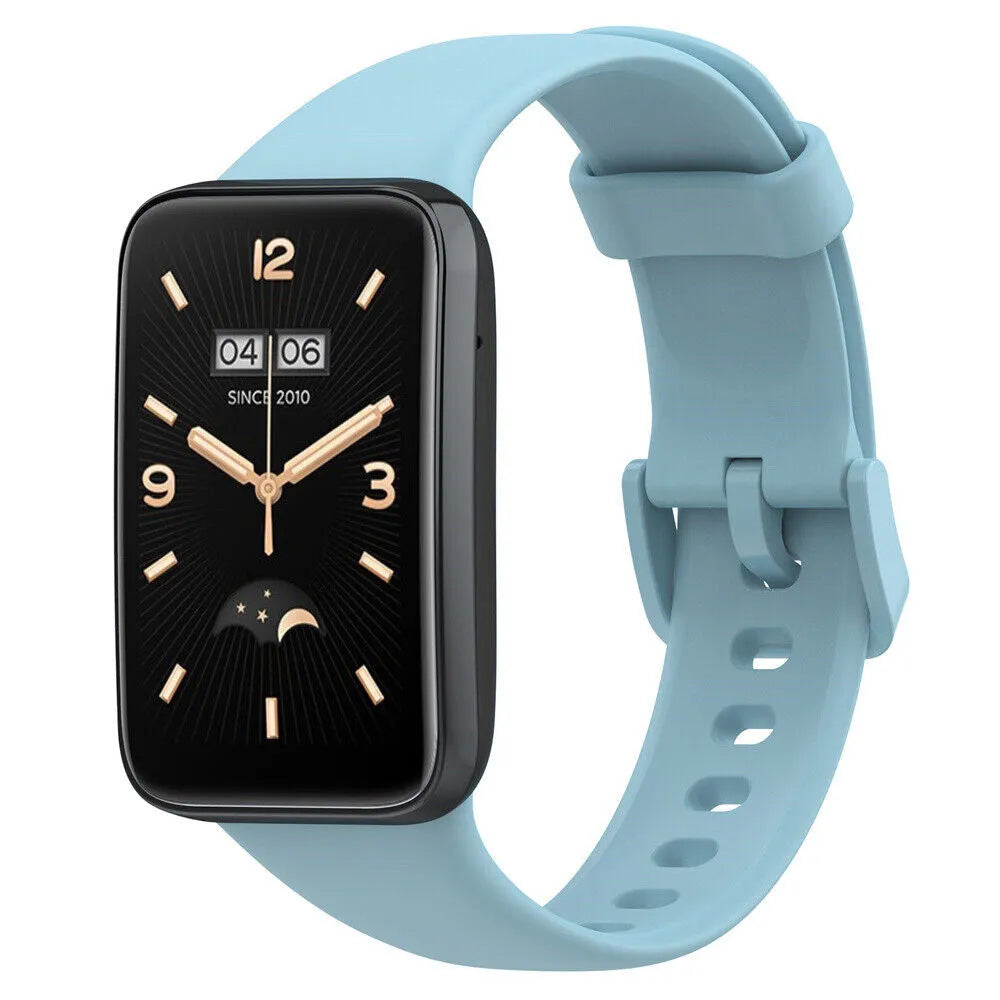 Silicone Strap, light blue, on a watch, 3/4 front view