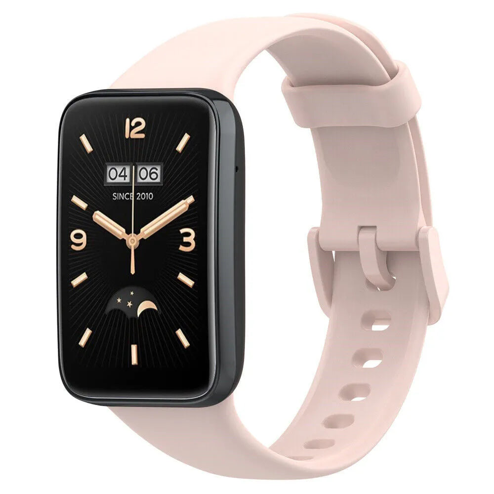 Silicone Strap, pink, on a watch, 3/4 front view