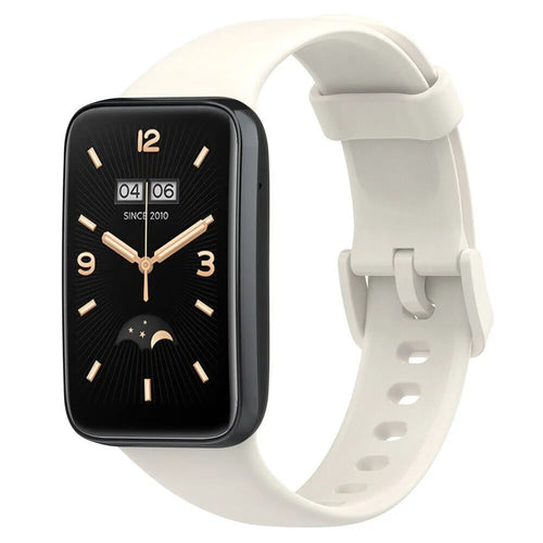 Silicone Strap, white, on a watch, 3/4 front view
