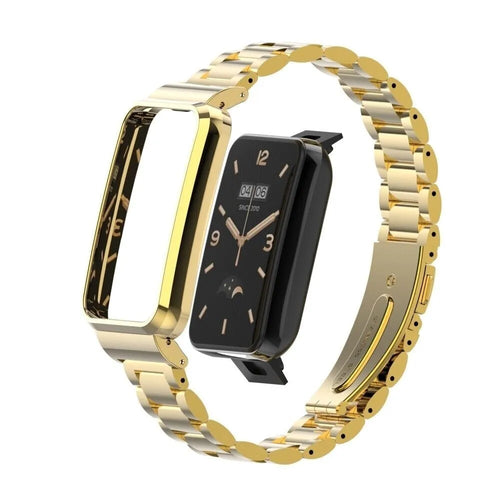 Steel Strap, gold, on a watch, 3/4 front view