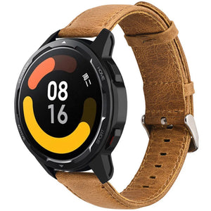 Leather Strap, brown, on a watch, 3/4 front view