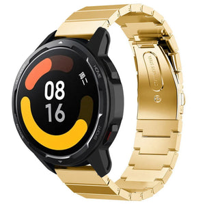 Premium Metal Strap, gold, on a watch, 3/4 front view