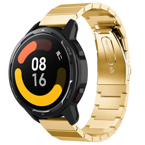 Premium Metal Strap, gold, on a watch, 3/4 front view