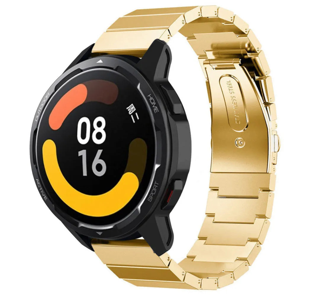 Premium Metal Strap, gold, on a watch, 3/4 front view