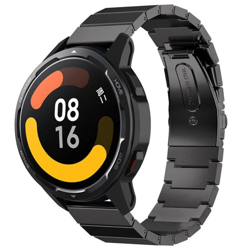 Premium Metal Strap, black, on a watch, 3/4 front view